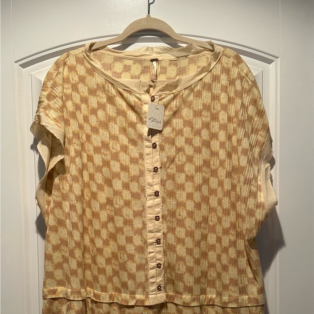 Free People Yellow & Blush Checkered Tunic/ Mini Dress Size M